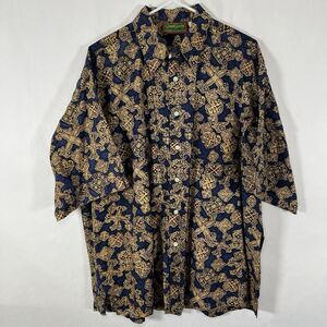 Vintage Great Gatsby By Pussers Short Sleeve Button Down Shirt XL Navy Geometric